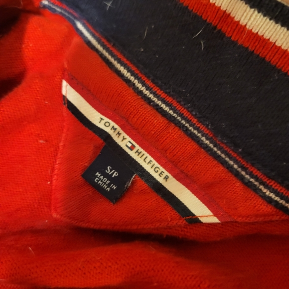 Used Faux Tommy Hilfiger Red and Blue color block Zip Up Sweater - Picture 3 of 3